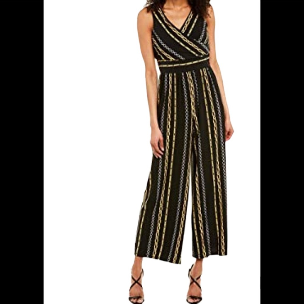 London Times Black with Silver and Gold Chain Pattern Julian Jumpsuit 6